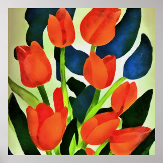 Tulipanes En Colores Fuertes Arte Floral Rojo