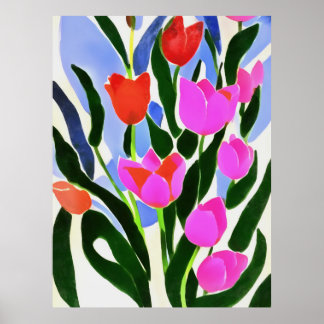 Tulipanes En Colores Fuertes Arte Floral Rosa