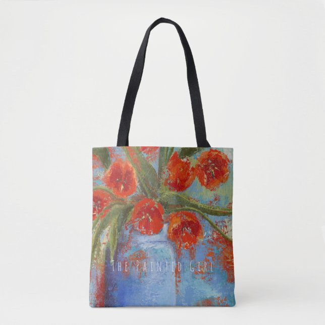 "Tulipanes en la bolsa de asas floral roja del (Anverso)