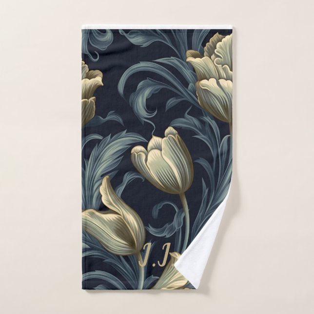 Tulipanes góticos Monograma Floral Toalla de pelot (Toalla de mano)