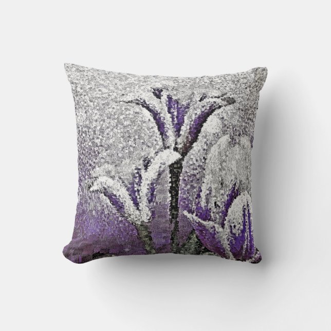 Tulipanes morados - Almohada de arte de pintura (Anverso)