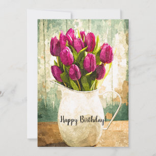 Tulipanes morados, arte de cumpleaños de primavera