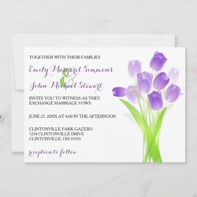 Tulipanes morados - Invitación a la boda (Anverso)