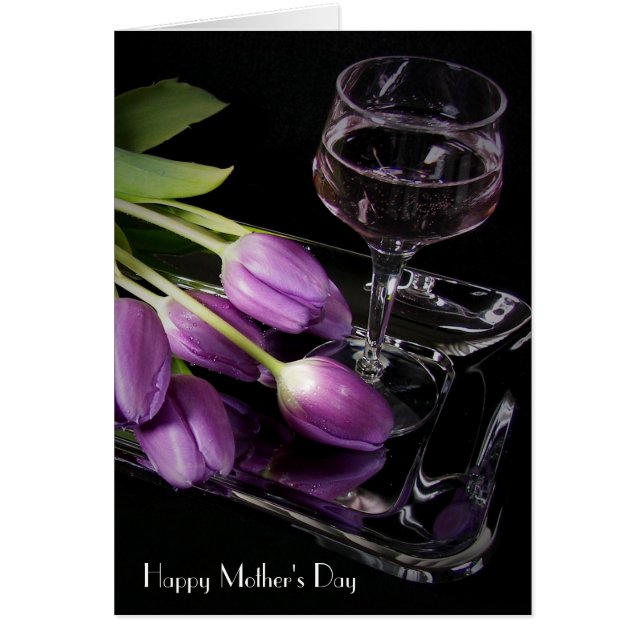 Tulipanes morados y vino del Día de la Madre (Frente)