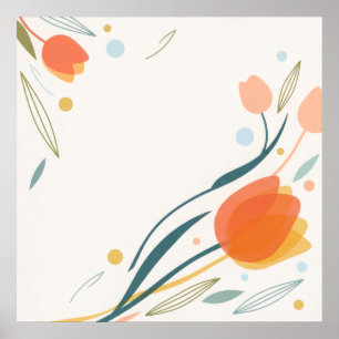 Tulipanes Naranjas Corales Póster Floral Minimalis