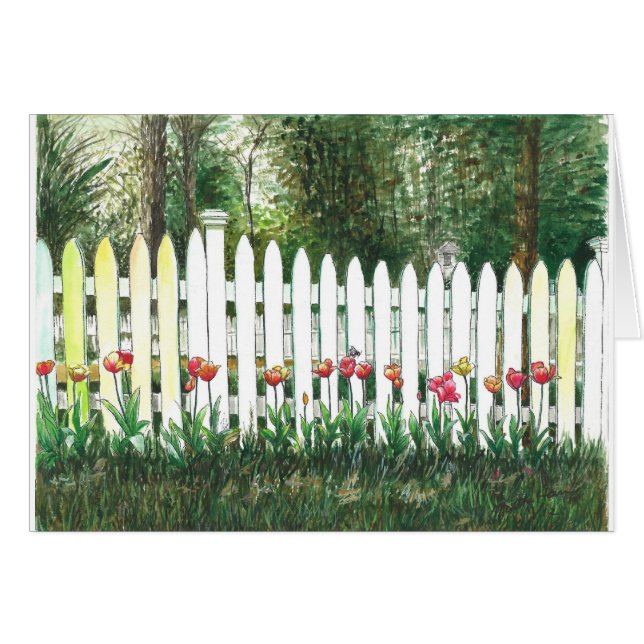Tulipanes por la cerca blanca (Anverso (Horizontal))