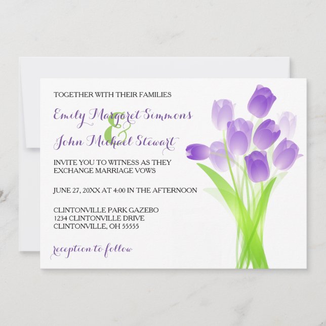 Tulipanes Purpura - Invitación de Boda (Anverso)