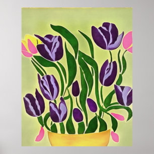 Tulipanes púrpura retro arte abstracto