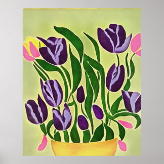 Tulipanes púrpura retro arte abstracto