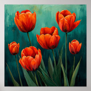 Tulipanes rojos Arte Botánico de Pared para regalo