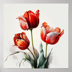 Tulipanes Rojos Flor Arte Imprimir Póster