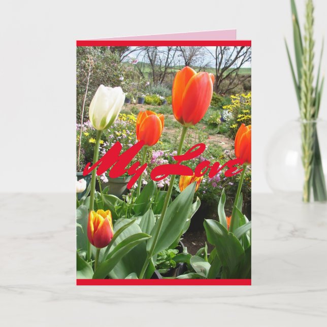 Tulipanes rojos Mi amor Tarjeta de flores de prima (Anverso)