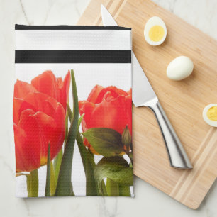 Tulipanes rojos modernos con toalla de cocina de r