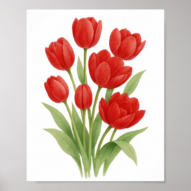 Tulipanes rojos pintando arte de pared floral (Frente)