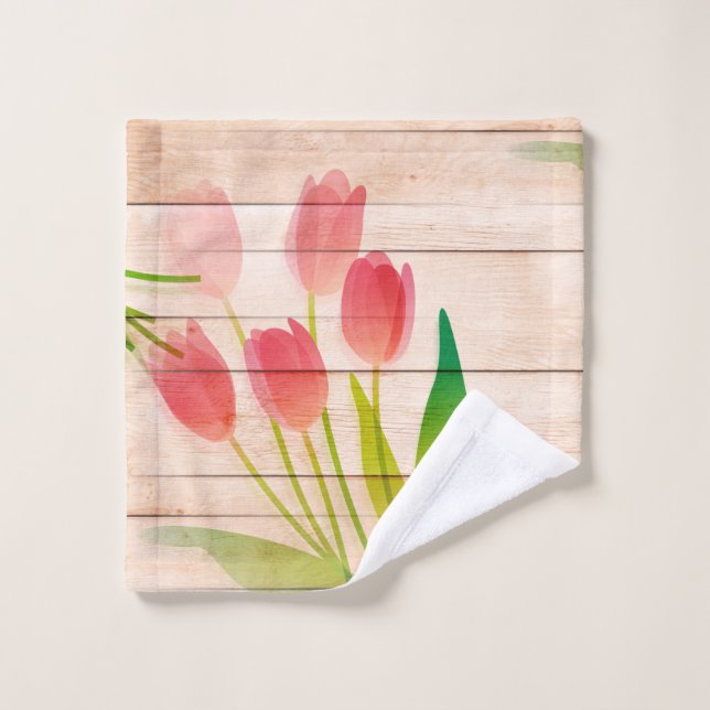 Tulipanes rojos sobre fondo de madera limpia (Toallita)