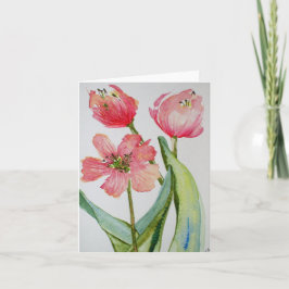 Tulipanes Rojos - Tarjeta de saludo en blanco