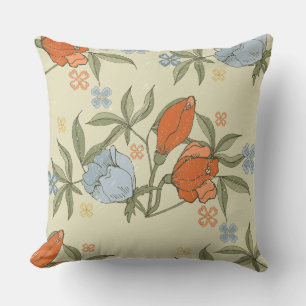 Tulipanes rojos y azules en Cojín decorativo beige