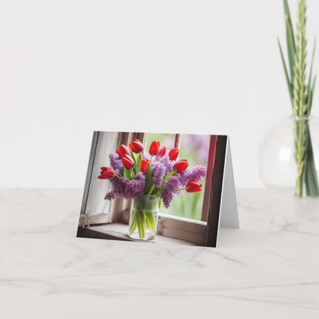 Tulipanes rojos y Bouquet Lilac (Anverso)