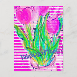 Tulipanes Rosa Fucsia en un Jarrón Postal Multimed