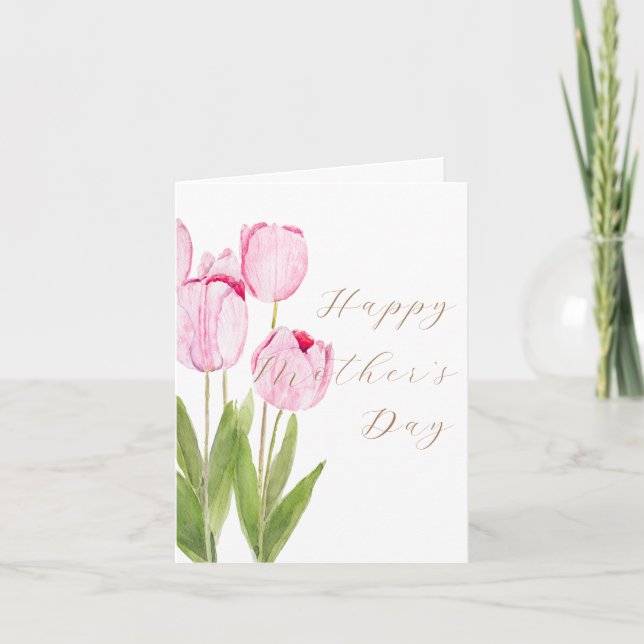 Tulipanes rosados 2 tarjeta del día de la madre (Anverso)