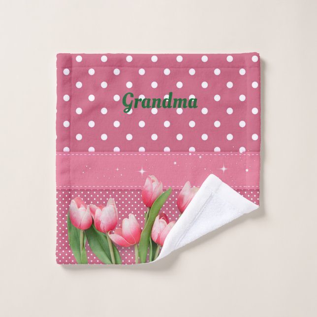 Tulipanes rosados de plantilla sobre puntos de pol (Toallita)