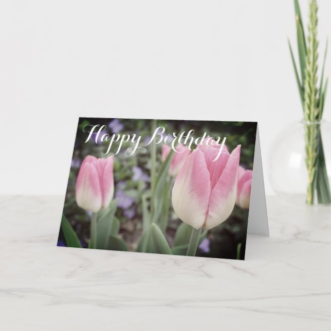 Tulipanes rosados en la tarjeta de cumpleaños del (Anverso)