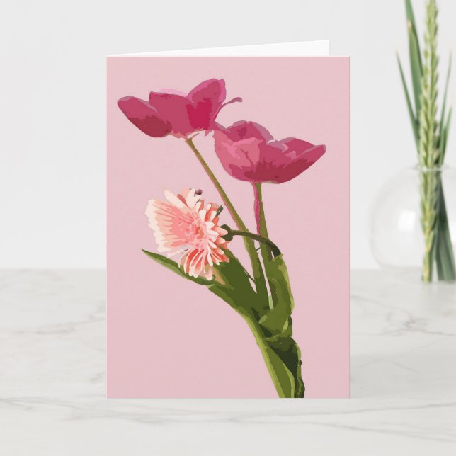 Tulipanes rosados en tarjeta de saludo de arte dig (Anverso)