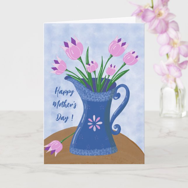 Tulipanes rosados en tarjeta de saludo del Día de  (Orquídea)
