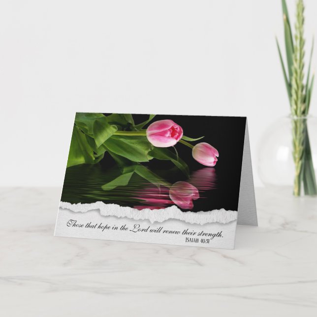 Tulipanes rosados en tarjeta vertical de la biblia (Anverso)