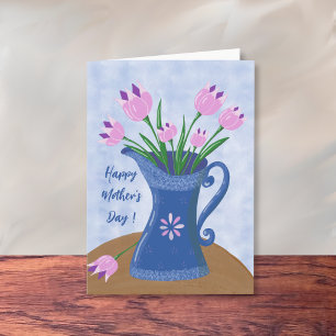 Tulipanes rosados en una jarra Tarjeta de saludo d
