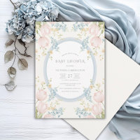 Tulipanes rosados Flores azules Invitación vintage