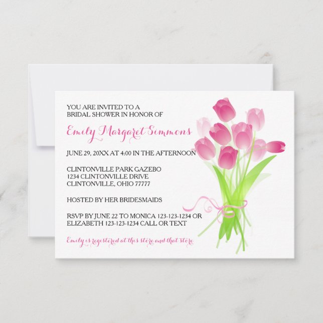 Tulipanes rosados - Invitación a ducha de novia 3x (Anverso)