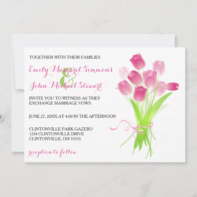 Tulipanes rosados - Invitación a la boda (Anverso)