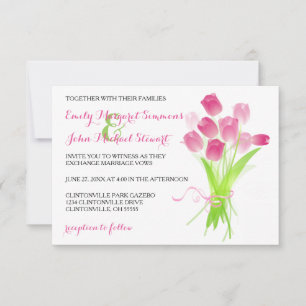 Tulipanes rosados - Invitación de boda 3x5