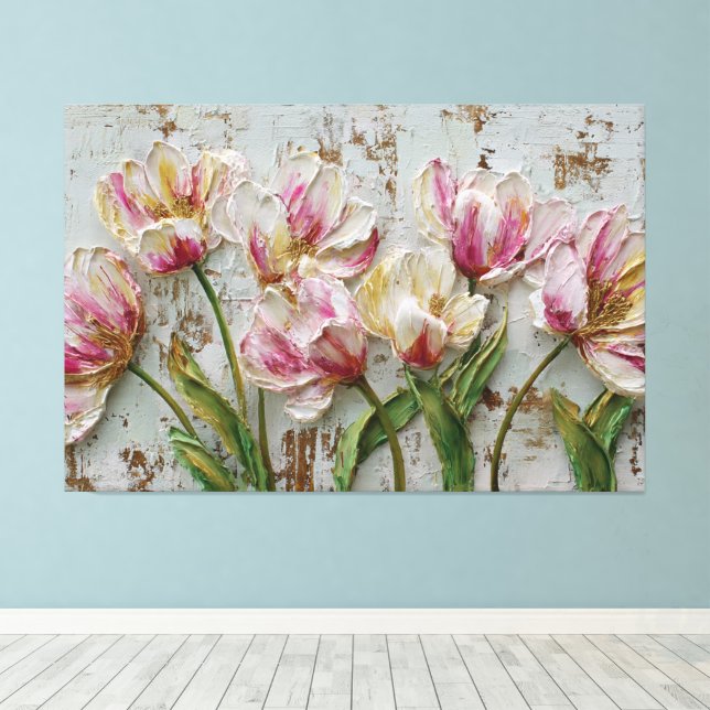 Tulipanes sobre fondo rústico Arte de pared abstra (Insitu (piso de madera))