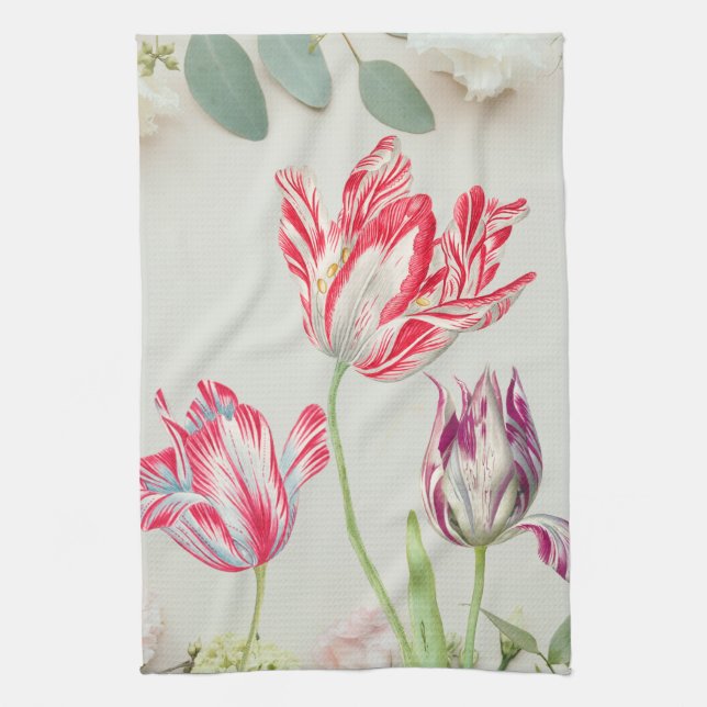 Tulipanes Vintage Flores Toalla de Cocina (Vertical)