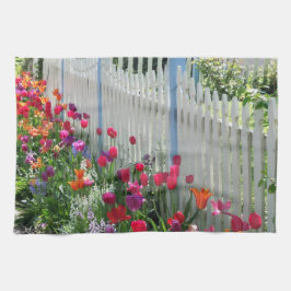Tulips jardín toalla de cocina para cercas blancas