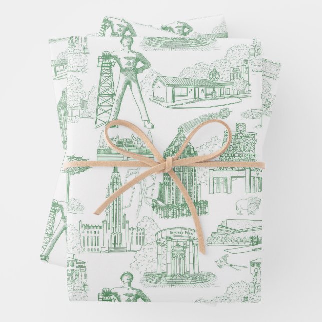 Tulsa Toile Green Wrapee Hoja Set de 3 (In situ)