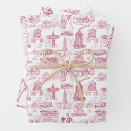 Tulsa Toile Rojo Papel de envolver planchado conju