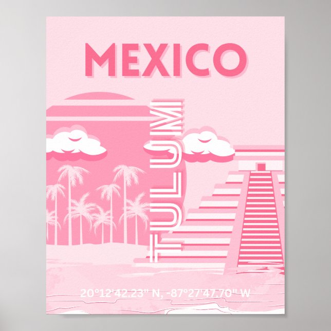 Tulum, México, arte de viajes, arte rosa (Frente)