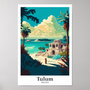 Tulum Mexico Viaje Arte Ilustracion Vintage