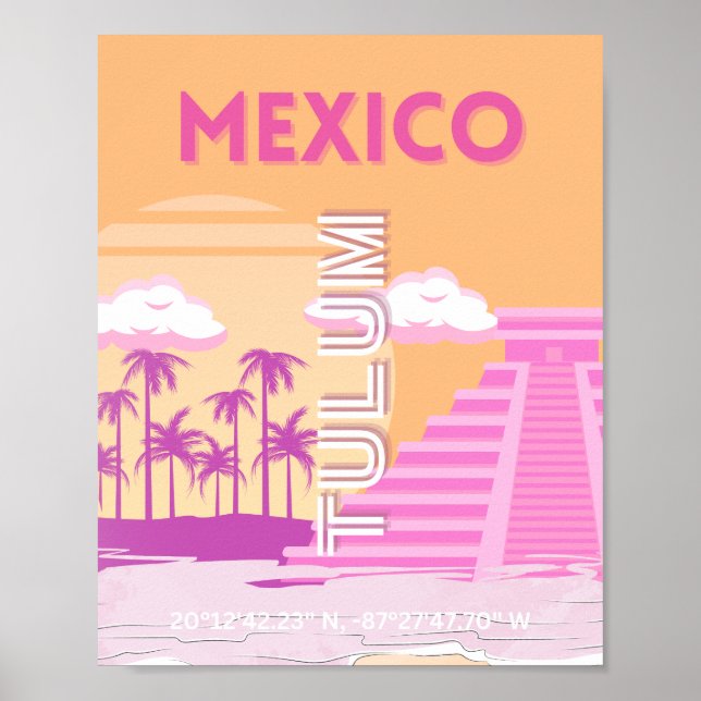 Tulum, Viajes, Arte Retro, Rosa, Naranja (Frente)