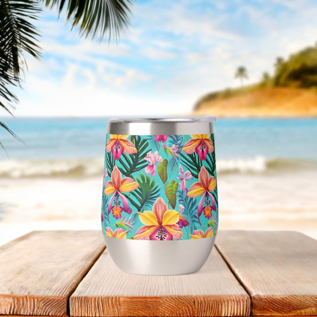 Tumblador de vino de impresión tropical (Playa)