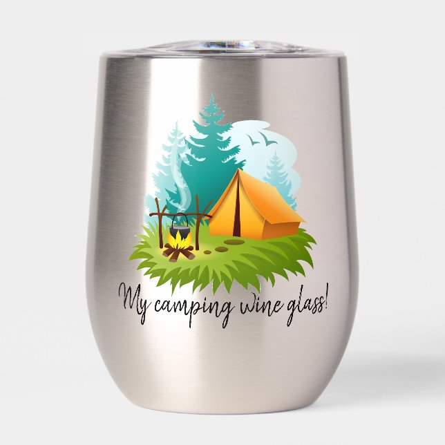 Tumblador de vino térmico de diseño de camping (Frente)