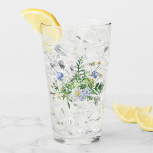 Tumbler de cristal de flores silvestres azules