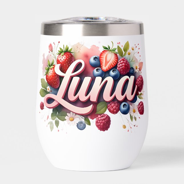 Tumbler de flores de berry personalizado - "Luna" (Frente)