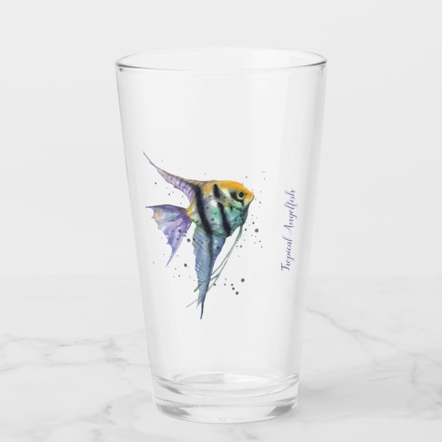 Tumbler de vidrio - Angelfish tropical náutico (Anverso)