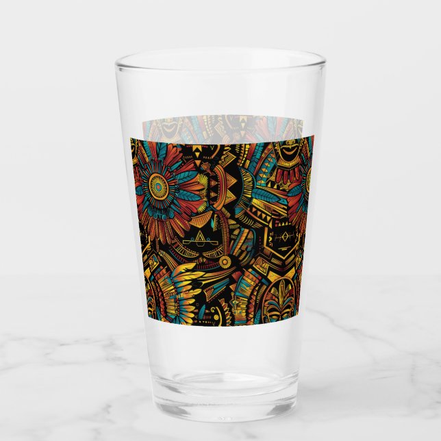 Tumbler de vidrio artesanal de Cerulean "Sueño Azt (Anverso)