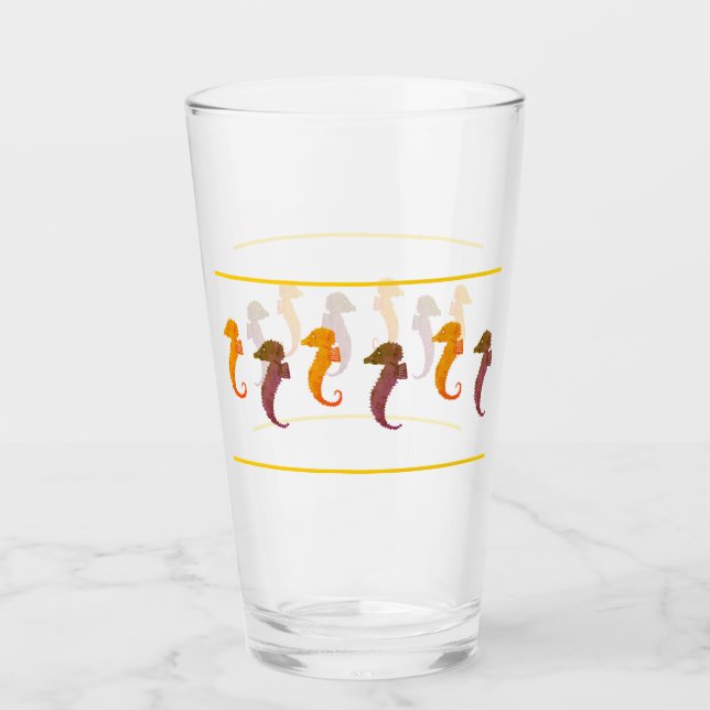 Tumbler de vidrio - Caballos de mar Naranja y marr (Anverso)