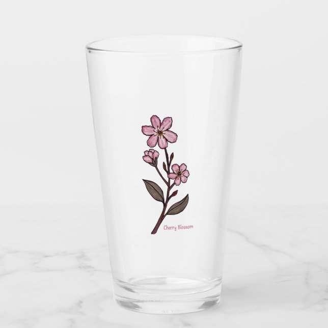 Tumbler de vidrio con flores de cerezo (Anverso)